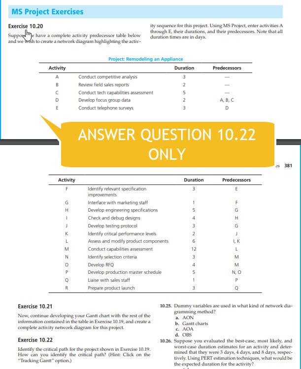 MS Project Exercises Exercise 10.20 Suppoudly