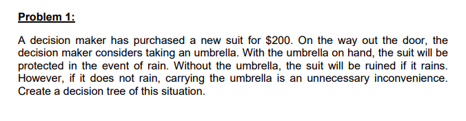 Problem 1: A decision maker has purchased a new