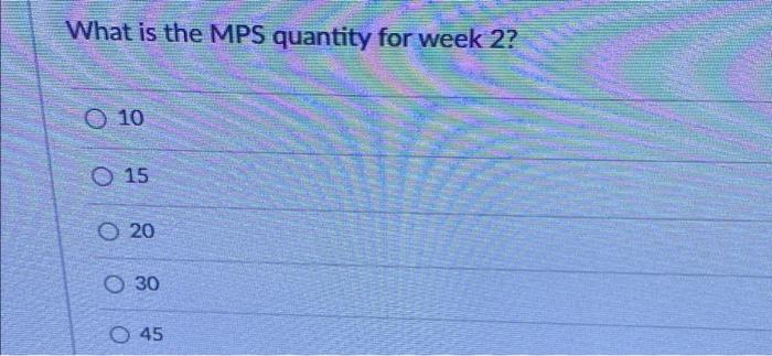 q19 What is the MPS quantity for week 2? 10 15 20