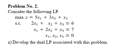 Problem No. 2. Consider the following LP. max z =