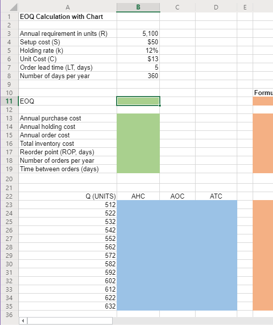 Need help with the excel formulas E 1 EOQ
