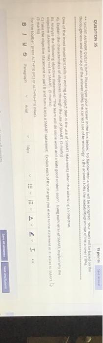 QUESTION 35 15 points ** SHORT ANSWER QUESTION