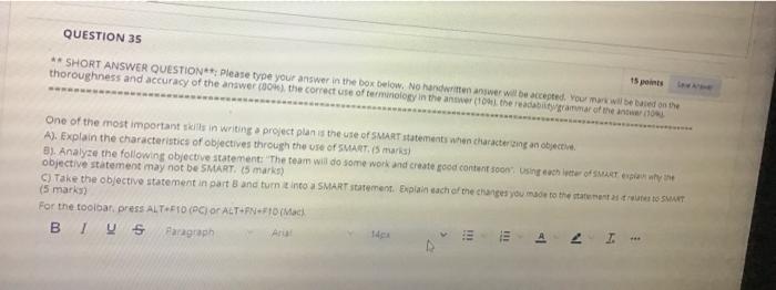 QUESTION 35 15 points ** SHORT ANSWER QUESTION