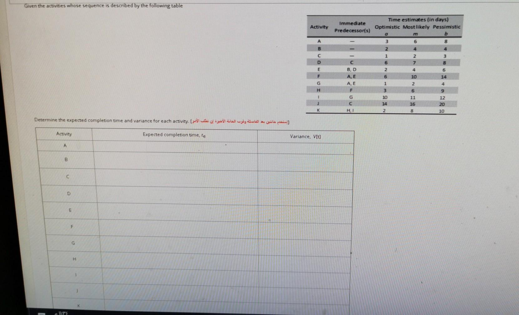 10 Degrees, heelp Given the activities whose