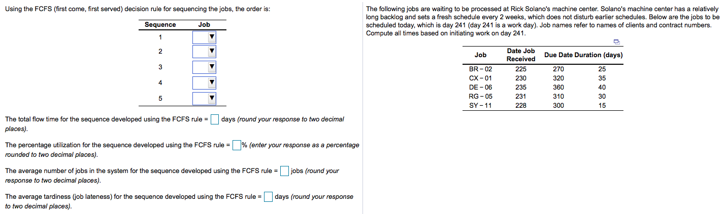DATA: Using the FCFS (first come, first served)