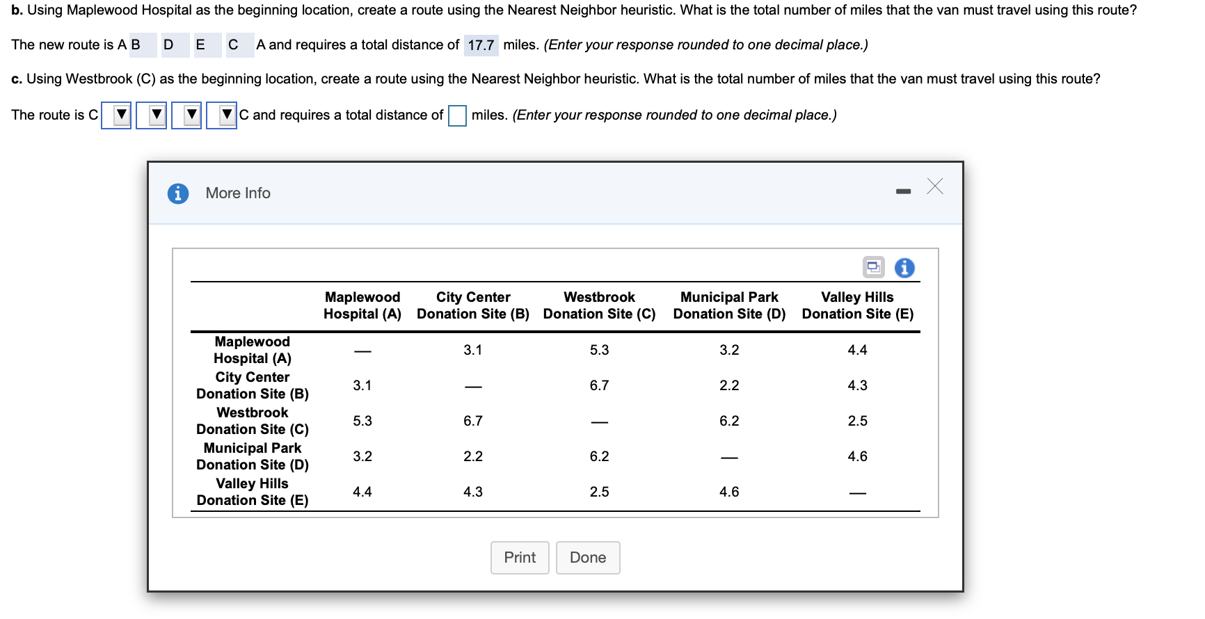 b. Using Maplewood Hospital as the beginning