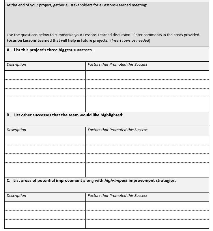 lessons learned discussed during project close