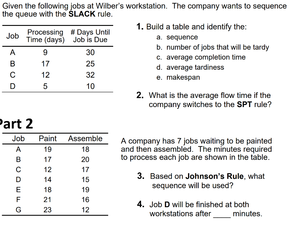 Given the following jobs at Wilber's workstation.