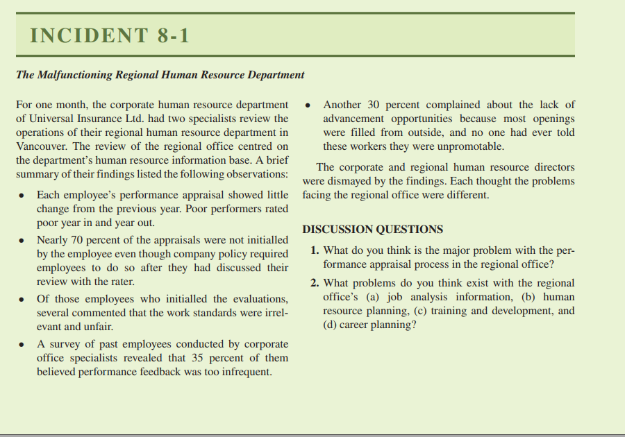 INCIDENT 8-1 The Malfunctioning Regional Human