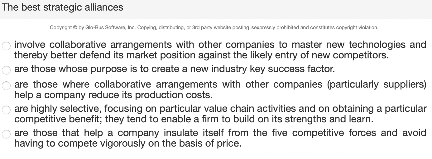 The best strategic alliances Copyright by Glo-Bus
