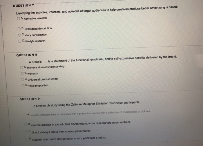 QUESTION 7 Identifying the activities, interests,