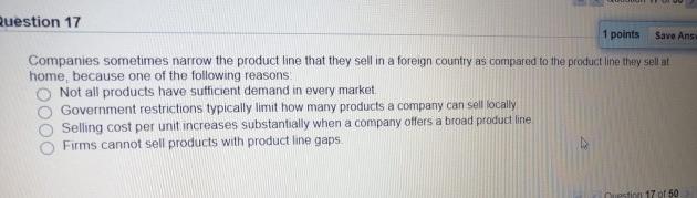 Question 17 1 points Save Ans Companies sometimes