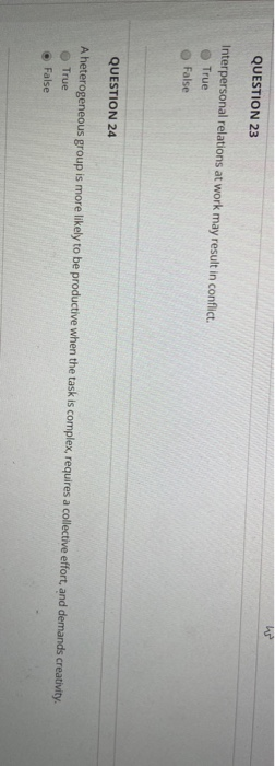 QUESTION 23 Interpersonal relations at work may