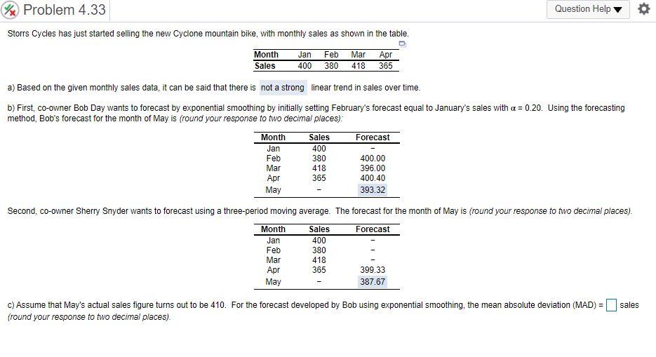 Problem 4.33 Question Help o Storrs Cycles has