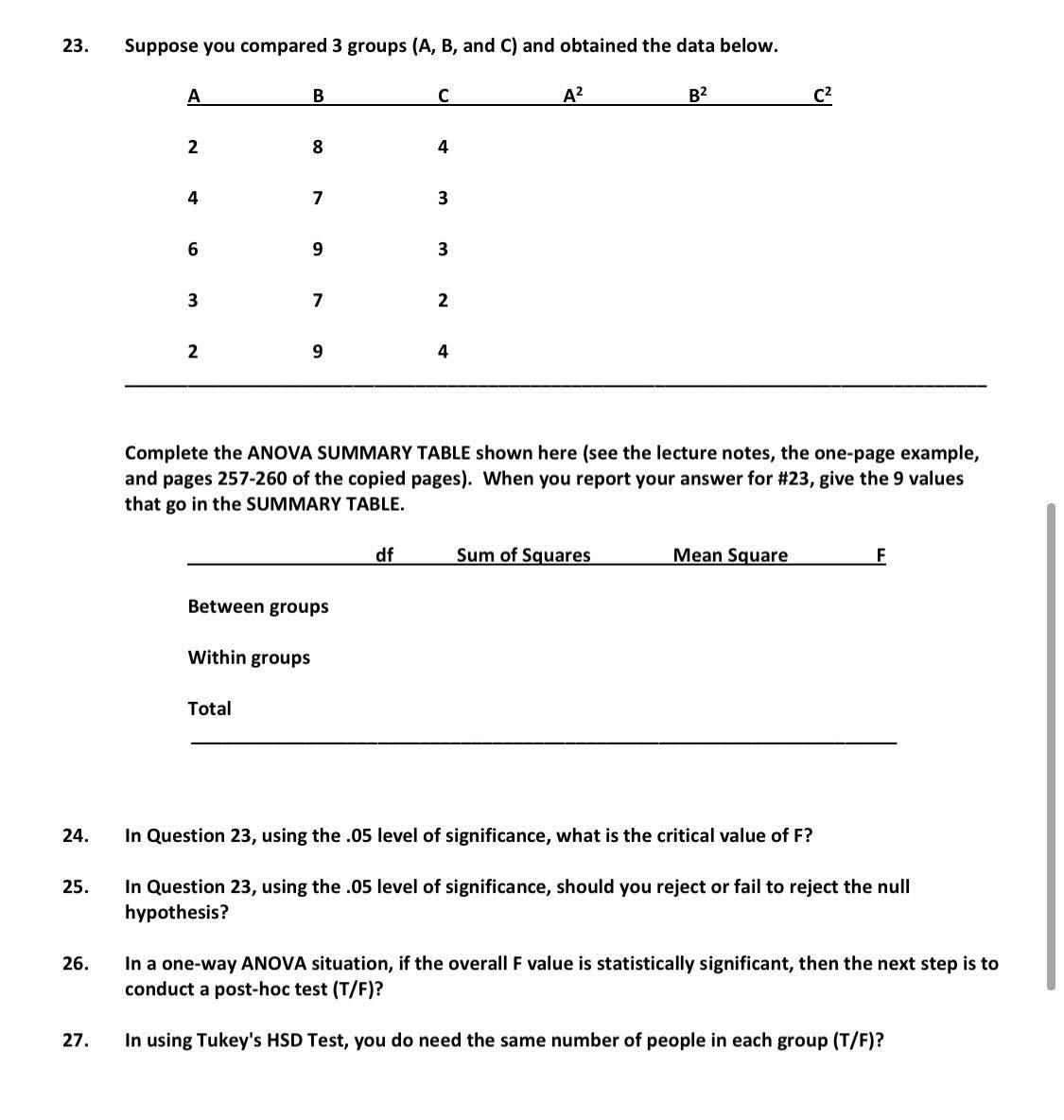 23. Suppose you compared 3 groups (A, B, and C)