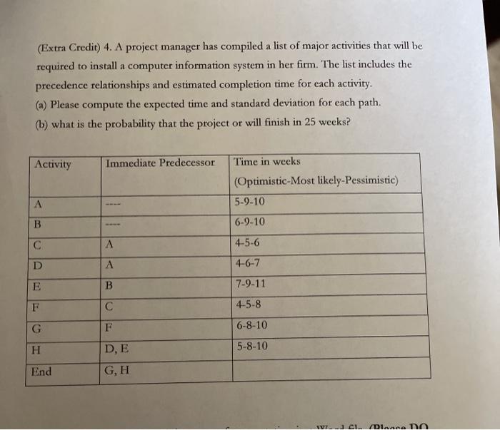please show work (Extra Credit) 4. A project