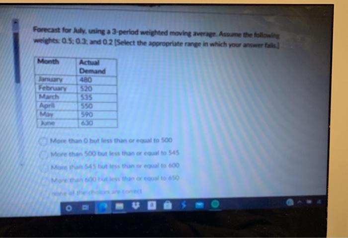 Forecast for July, using a 3 period weighted