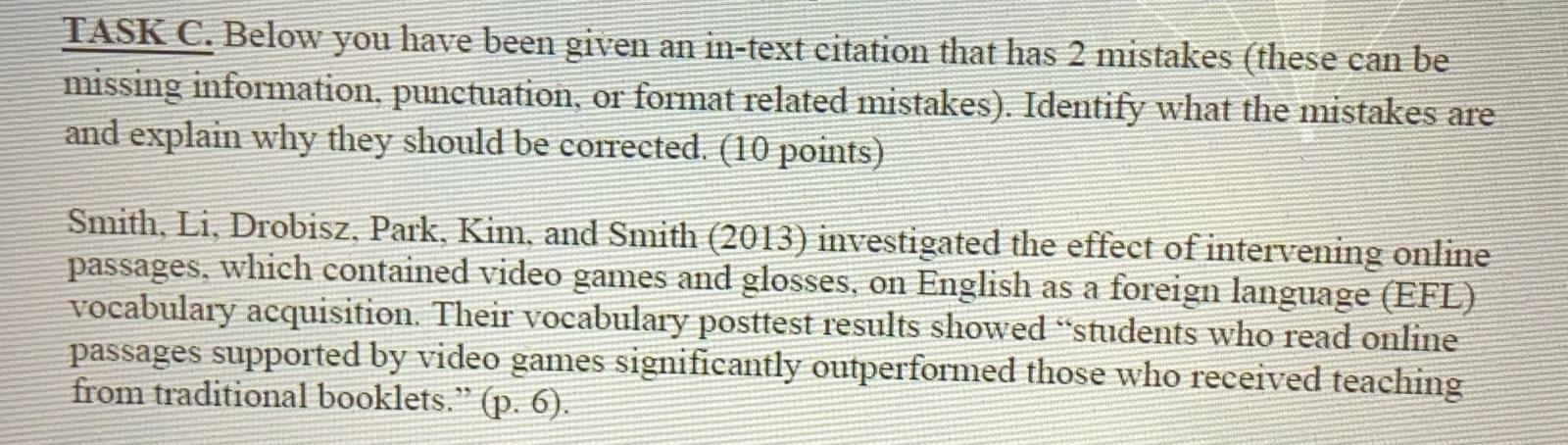 TASK C. Below you have been given an in-text