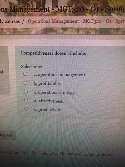 ns Management - MGT320 - 01 - Spring ly courses /