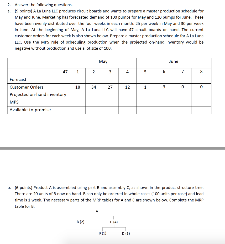 table for b 2. Answer the following questions. a.