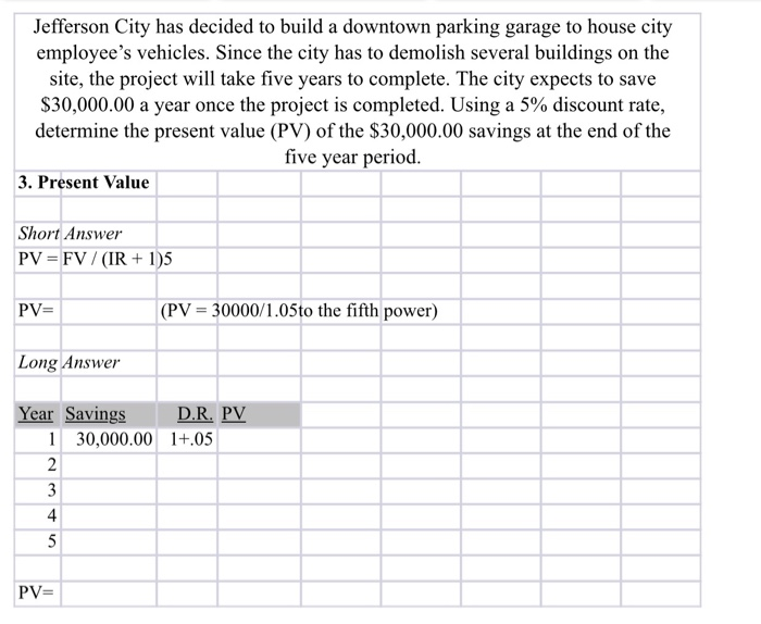 Answer problems in excel Jefferson City has