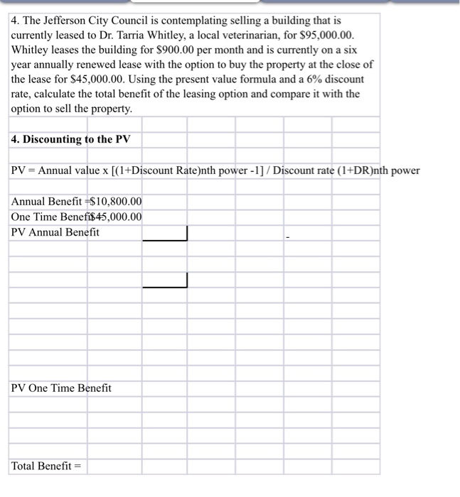 Answer problems in excel Jefferson City has