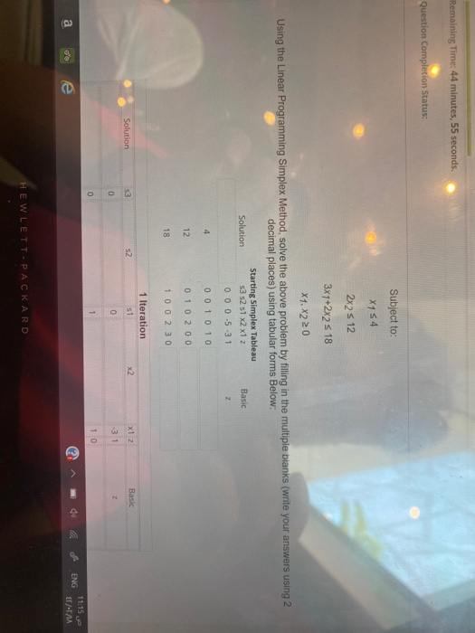 Remaining Time: 44 minutes, 55 seconds. Question