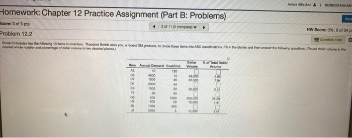Asma Alashed & 01/02/20 45 AM Homework: Chapter
