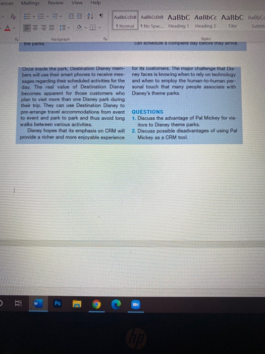 Part A Disney, through its theme parks, sells