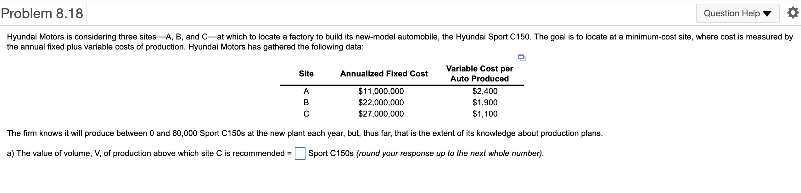 Problem 8.18 Question Help o Hyundai Motors is