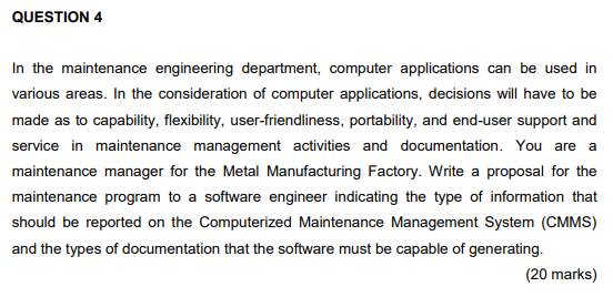 In the maintenance engineering department,
