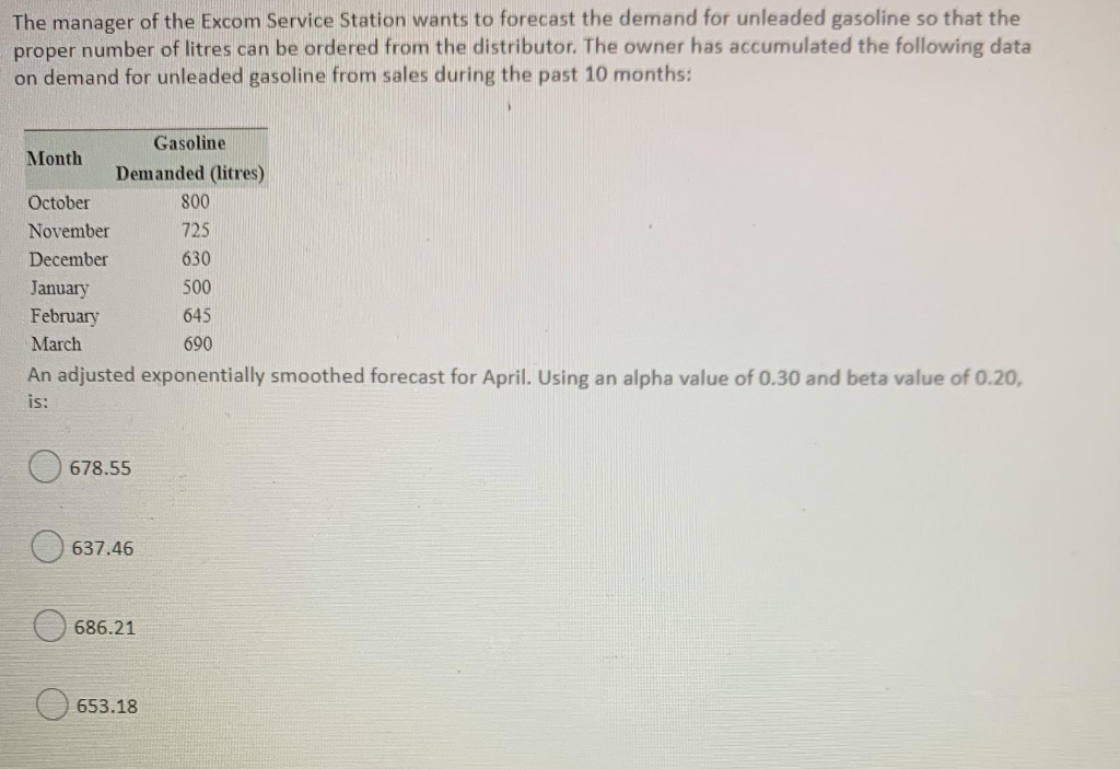 The manager of the Excom Service Station wants to