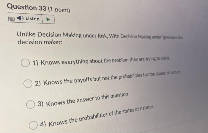 Question 33 (1 point) Listen Unlike Decision