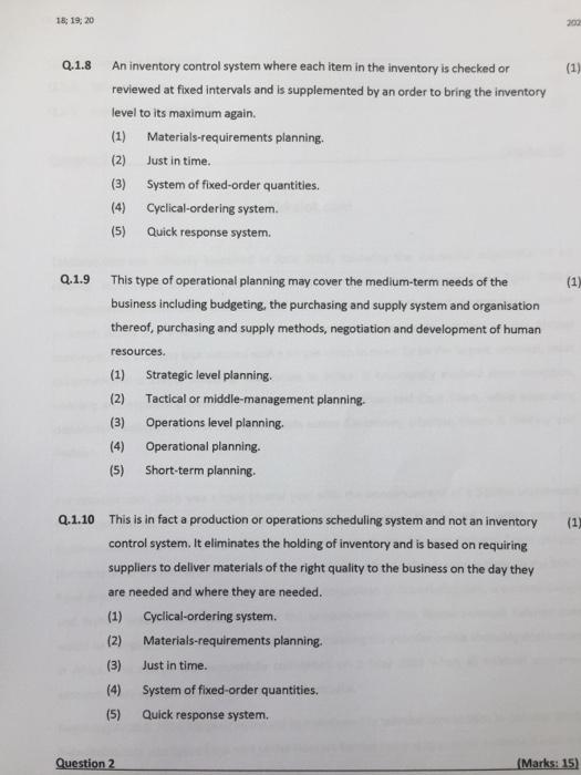 mulitple choice questions 18; 19; 20 200 Q.1.8