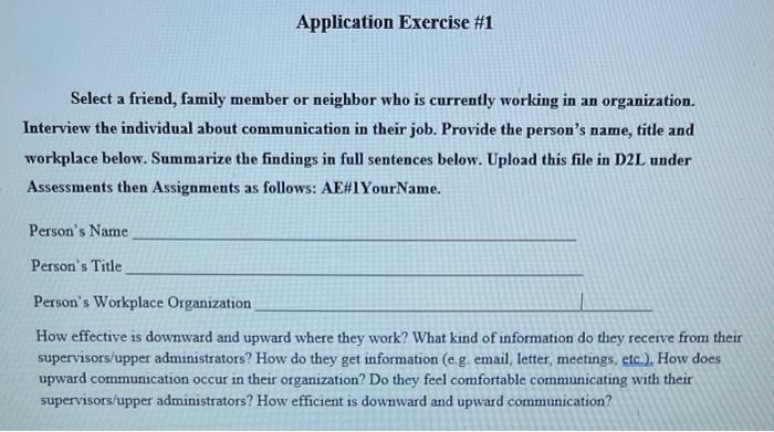 Application Exercise #1 Select a friend, family