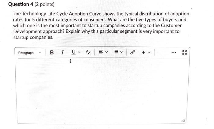 Question 4 (2 points) The Technology Life Cycle