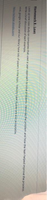 Homework 8. Lean Look up one case study on