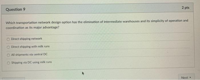 Question 9 2 pts Which transportation network