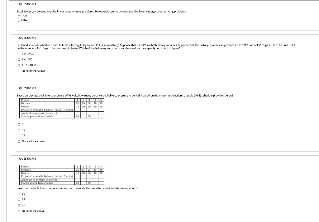 QUESTION 1 Excel Solver can be used to solve