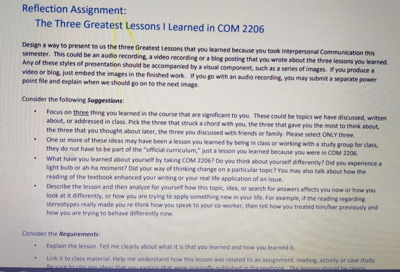 communication skills Reflection Assignment: The