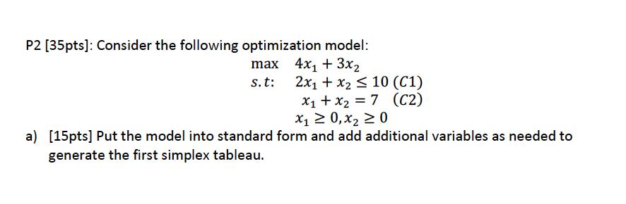 P2 [35pts]: Consider the following optimization