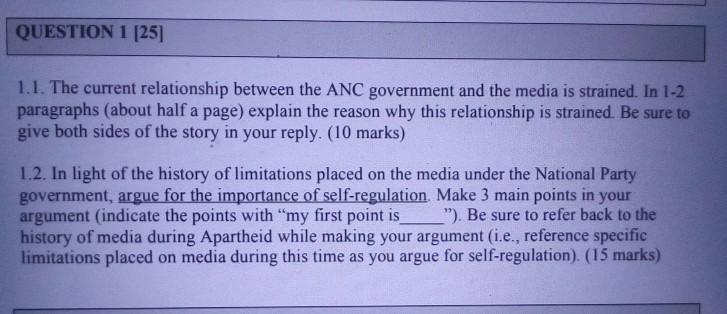 QUESTION 1 [25 1.1. The current relationship