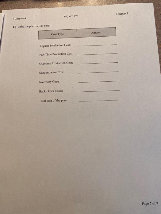 Homework MGMT 370 Chapter 11 3. Use the following