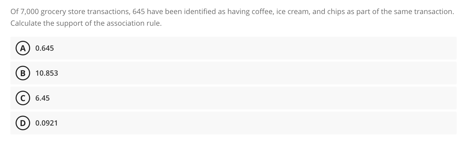 Of 7,000 grocery store transactions, 645 have