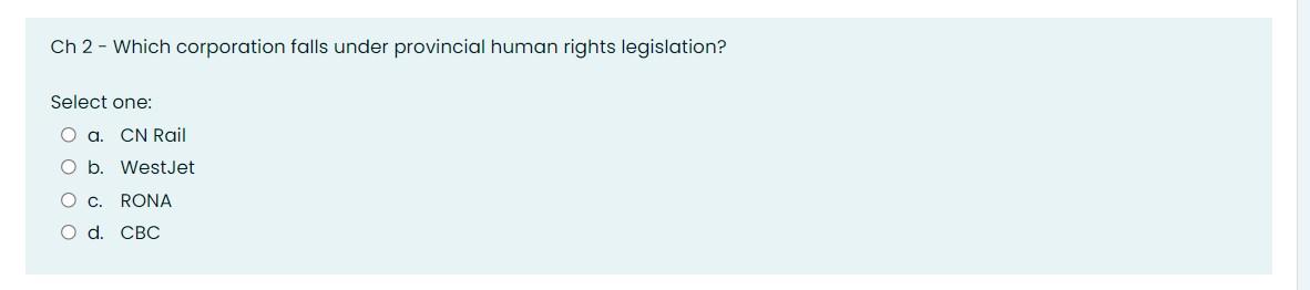 Ch 2 - Which corporation falls under provincial