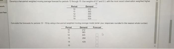 Develop a two-period weighted moving average