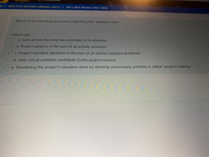 BUS 275-001/(Winter 2017 MTO Winter 2001 RO Which