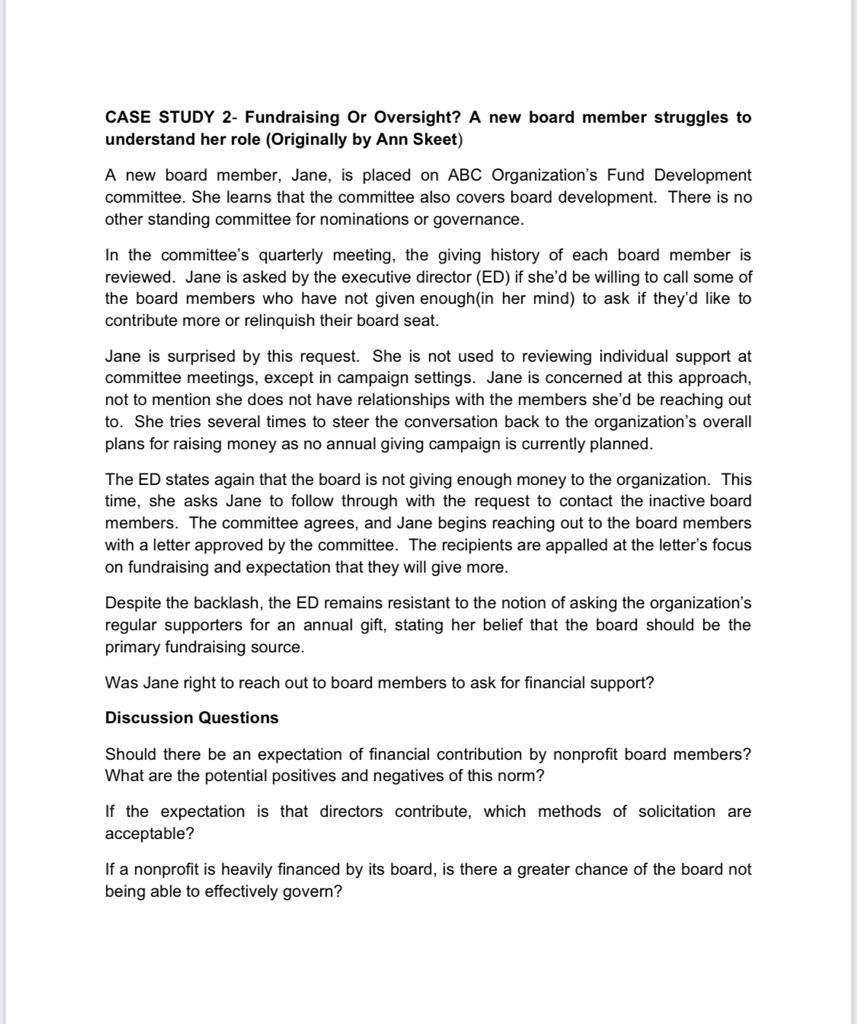 CASE STUDY 2- Fundraising Or Oversight? A new