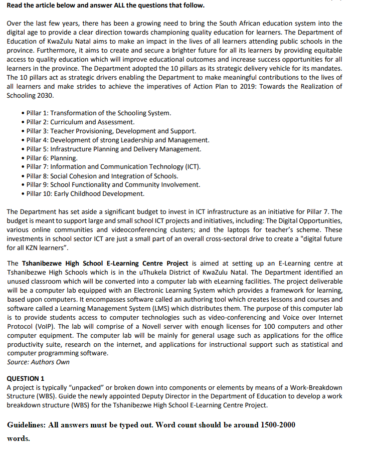 Read the article below and answer ALL the