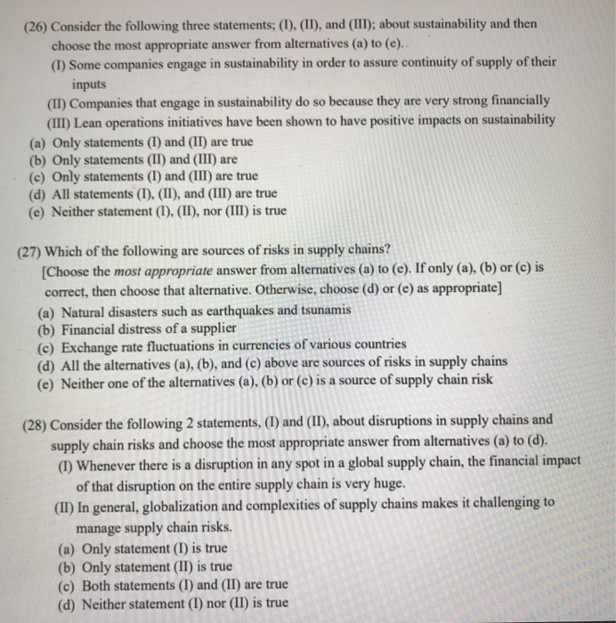 (26) Consider the following three statements;